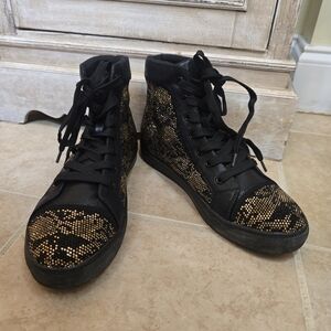 Steve Madden Riot Black Gold Rhinestones High Top Sneakers